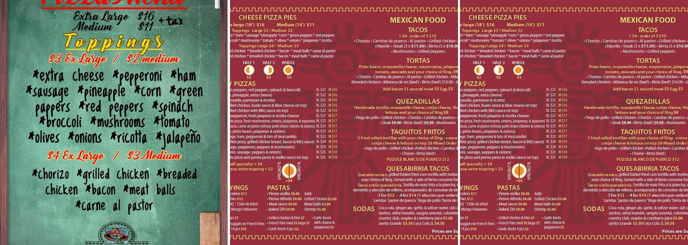 Dona Cuquita Pizzeria Menu