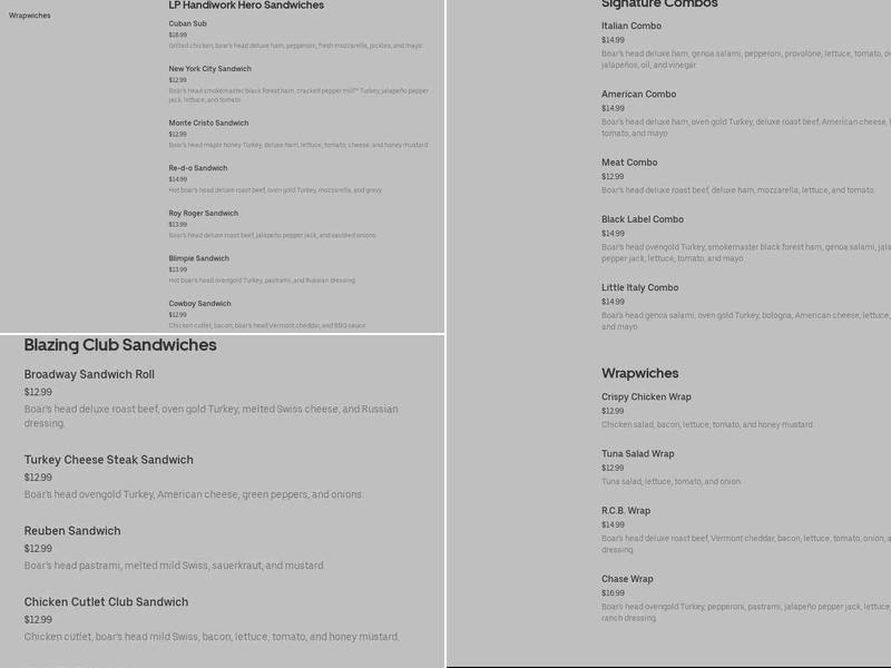 LP CORNER DELI & JUICE BAR Menu