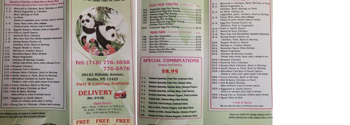 Panda House Menu