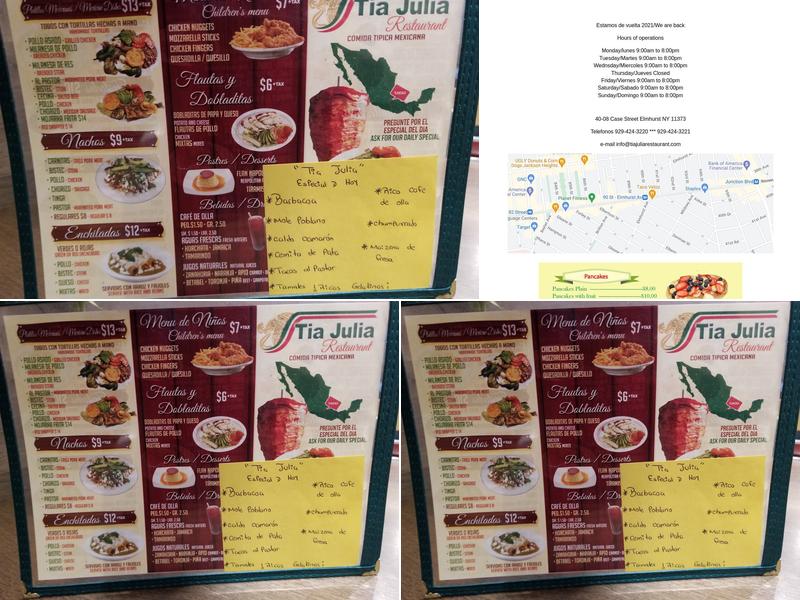 Tia Julia Comida Tipica Mexicana Menu