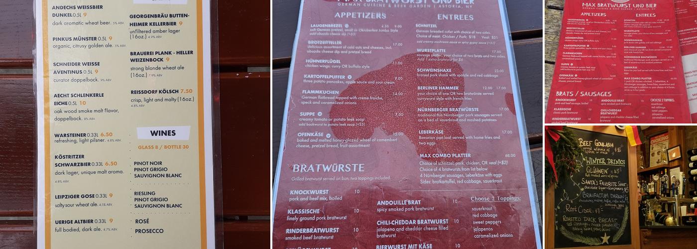 Max Bratwurst und Bier Menu