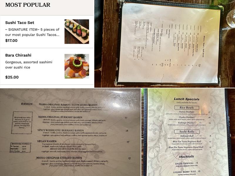 Samurai Mama Menu