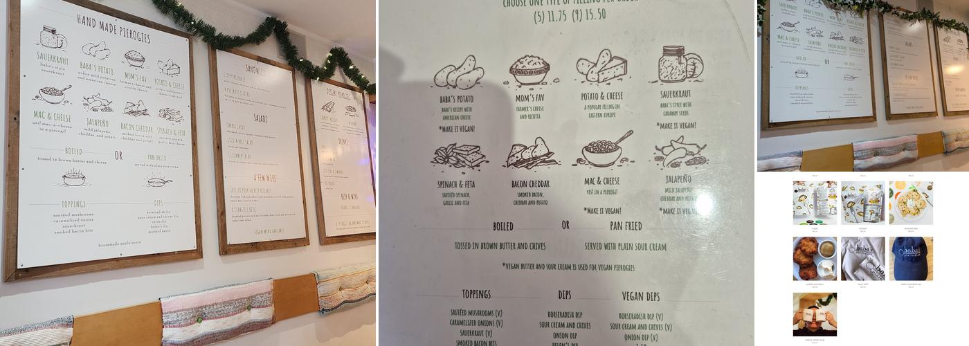 Baba's Pierogies Menu