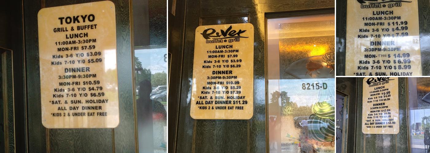 River buffet grill Menu
