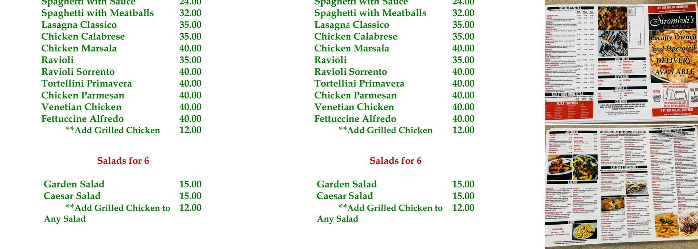 Stromboli's Express Menu
