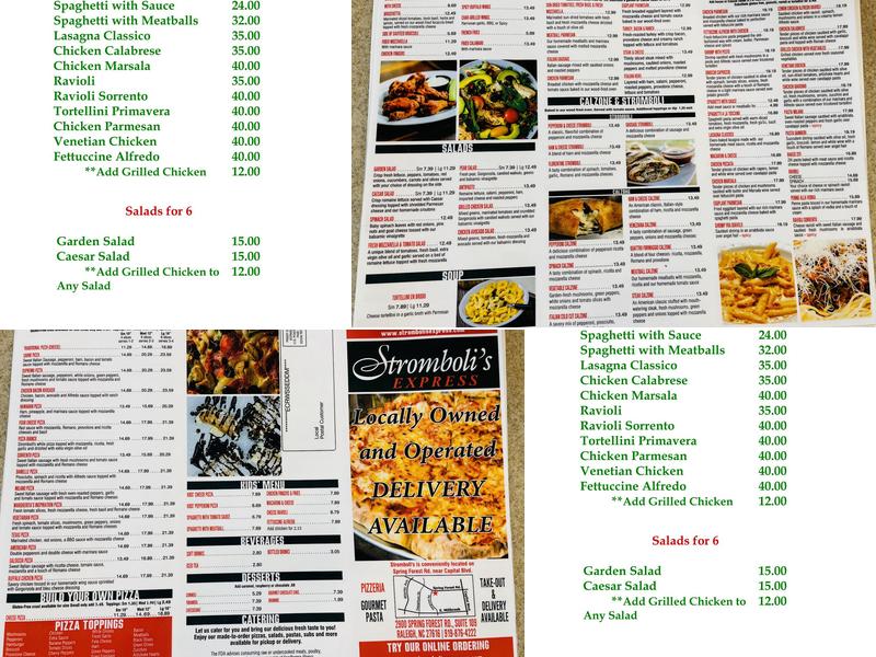 Stromboli's Express Menu