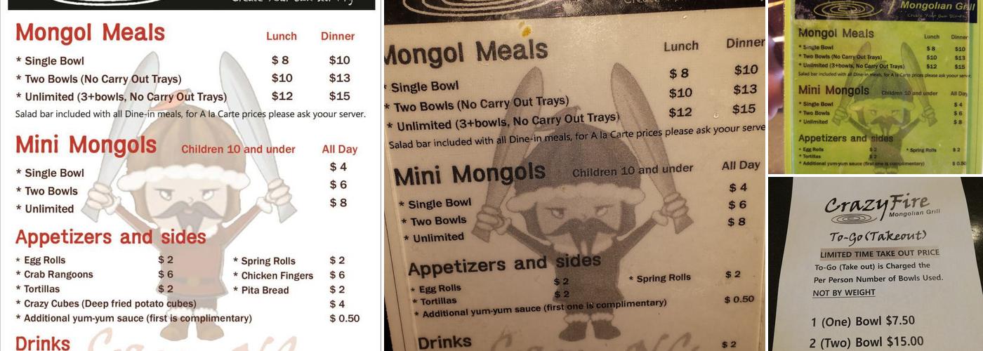 Crazy Fire Mongolian Grill Menu
