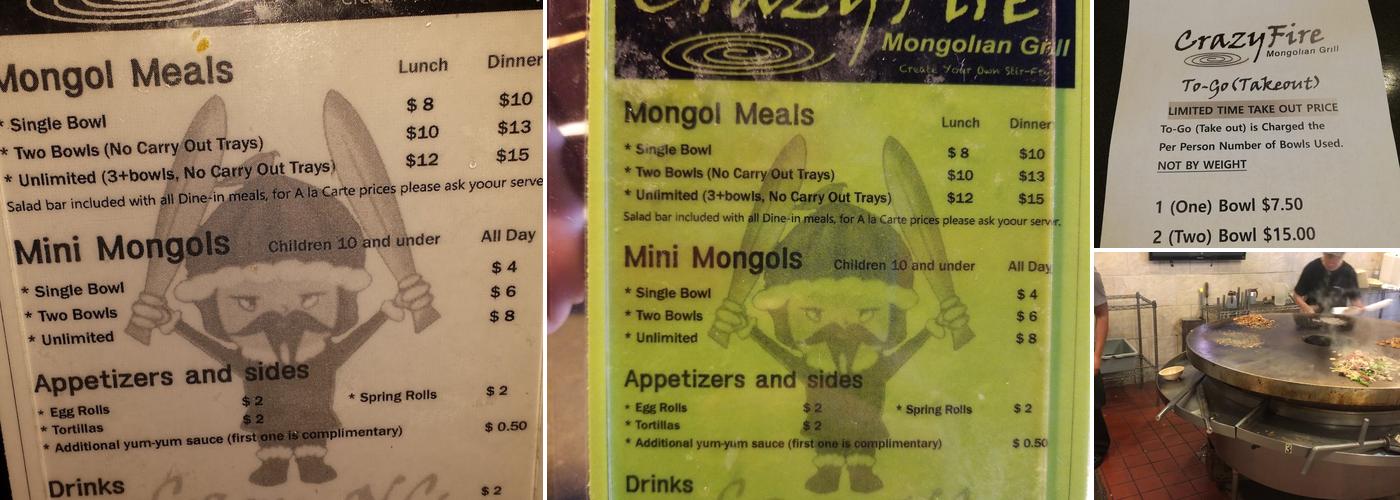 Crazy Fire Mongolian Grill Menu