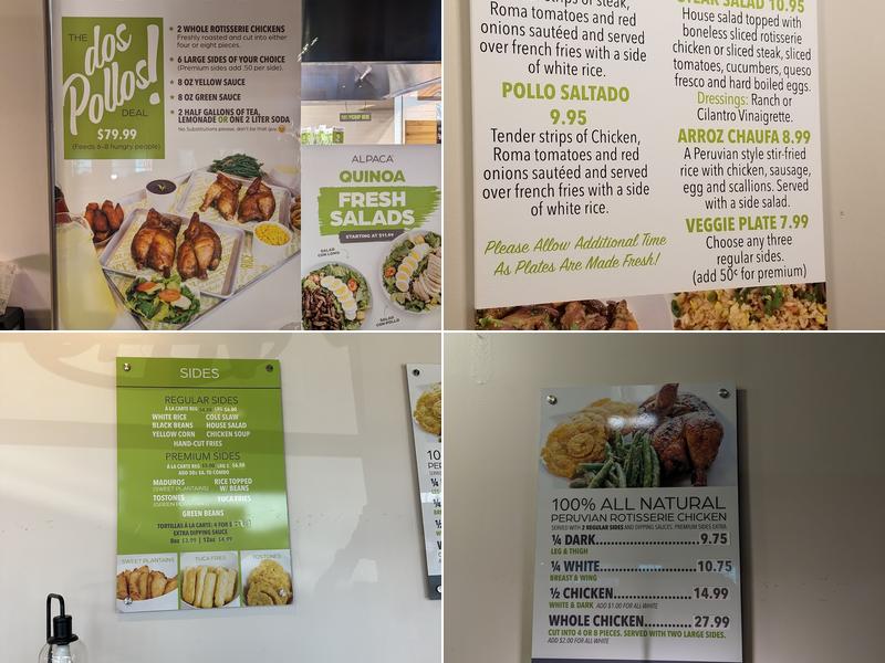 Alpaca Peruvian Charcoal Chicken Menu