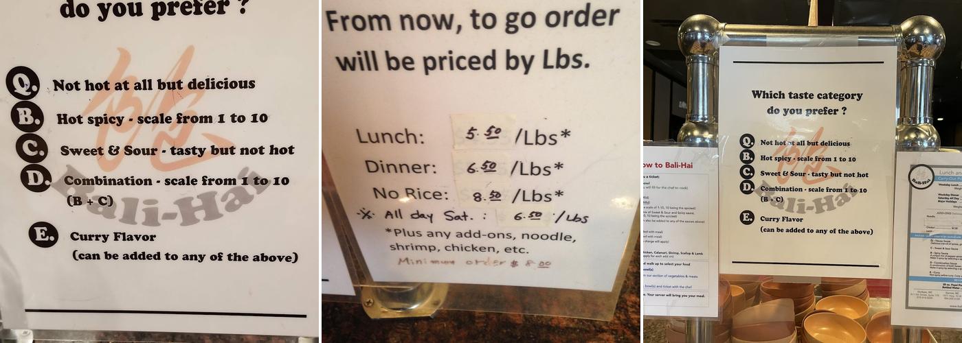 Bali Hai Mongolian Barbecue Menu