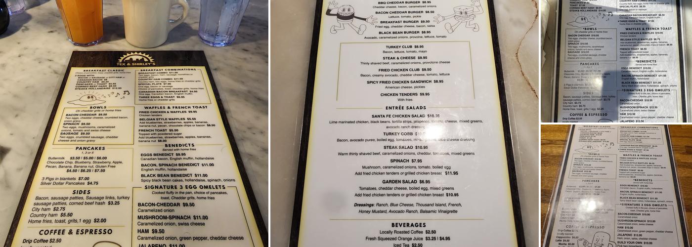 Tex & Shirley’s Family Restaurant Menu