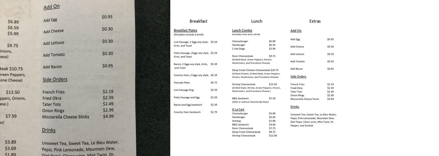 Deep Creek Grill Menu