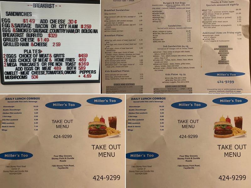 Miller's Too Menu
