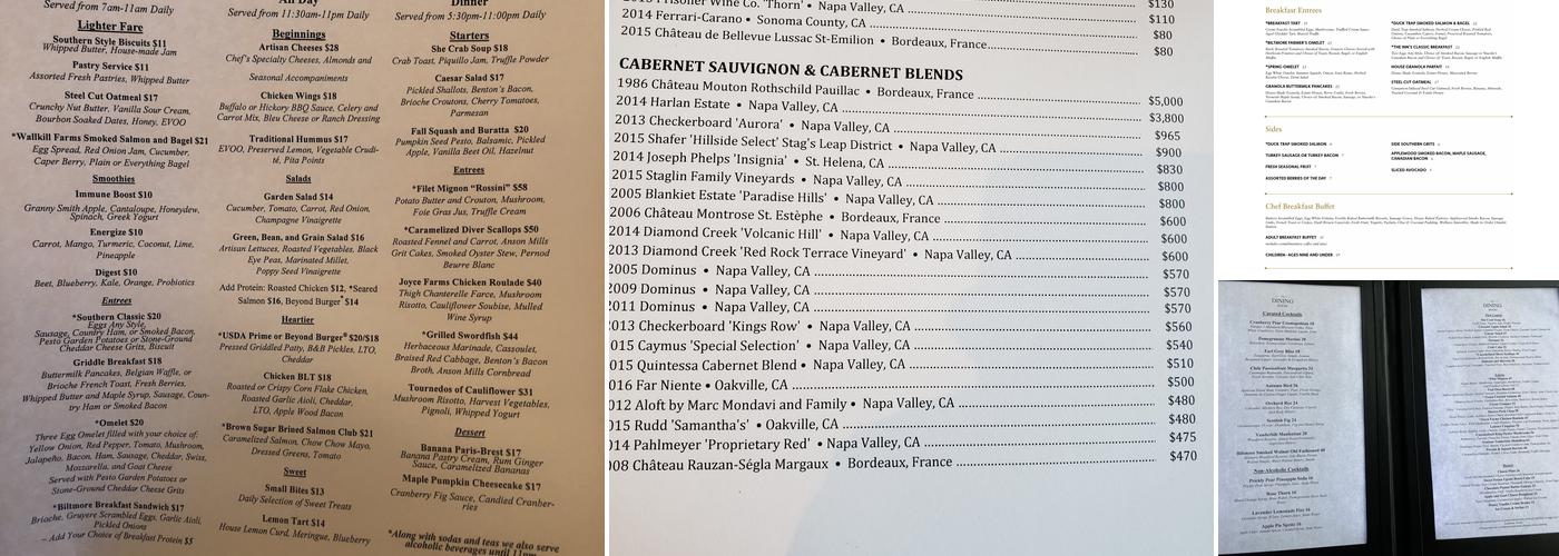 Biltmore Estate Dining Room Menu