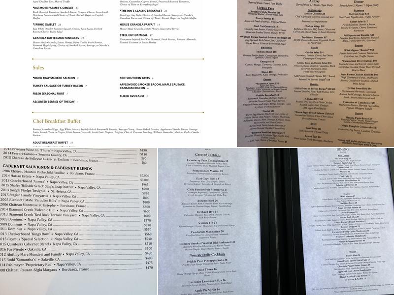 Biltmore Estate Dining Room Menu