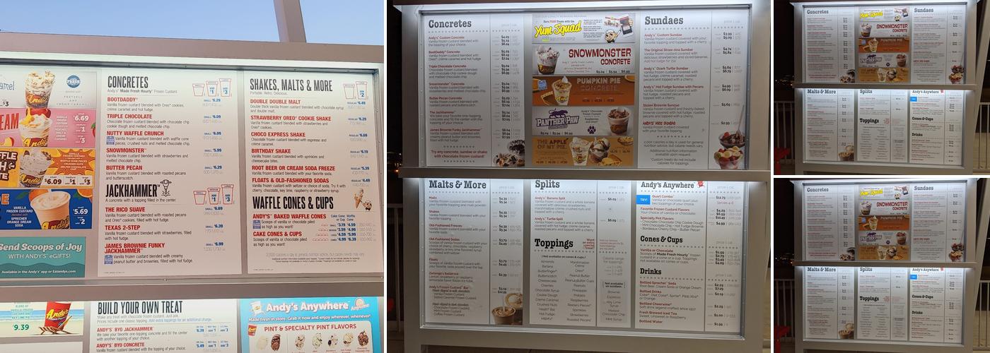 Andy's Frozen Custard Menu