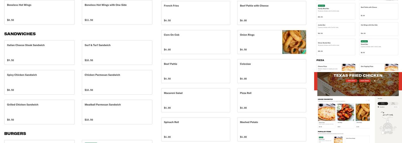 Texas Fried Chicken & Pizza Menu
