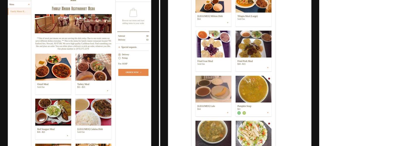 Family Manor Restaurant Menu