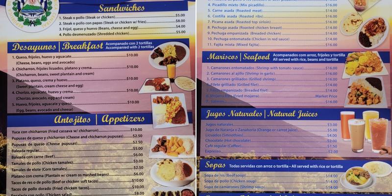 EL SALVADOREÑO CAFE RESTAURANT LLC Menu