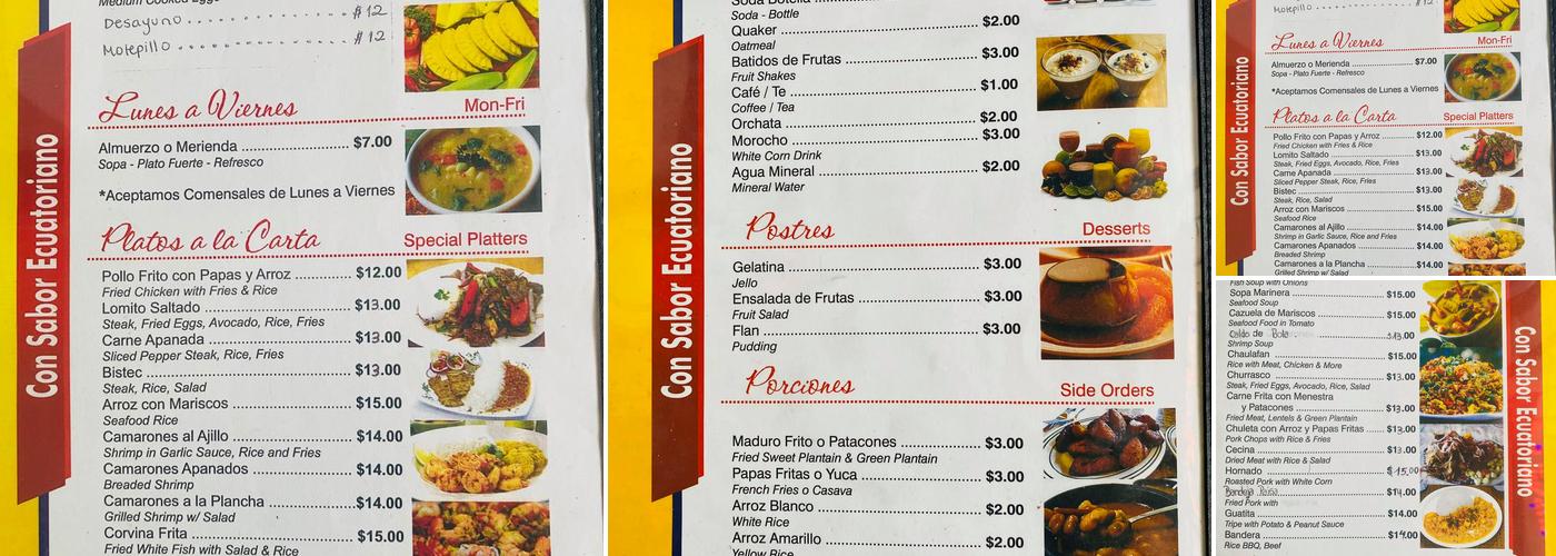 Con Sabor Ecuador Menu
