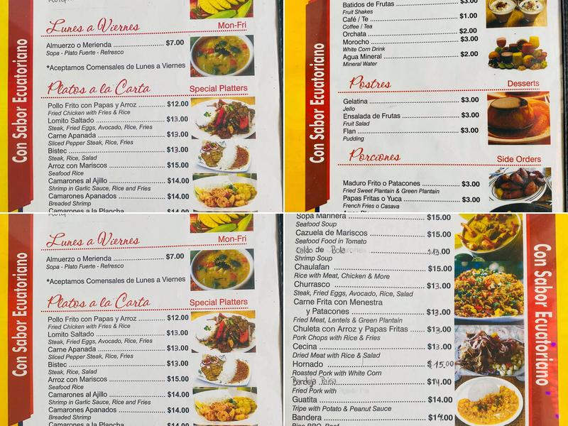 Con Sabor Ecuador Menu