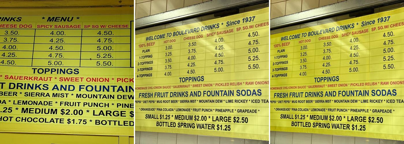 Boulevard Drinks Menu