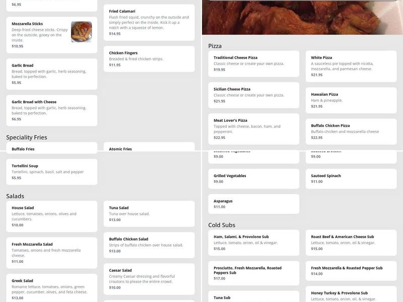 Atomic Wings Menu