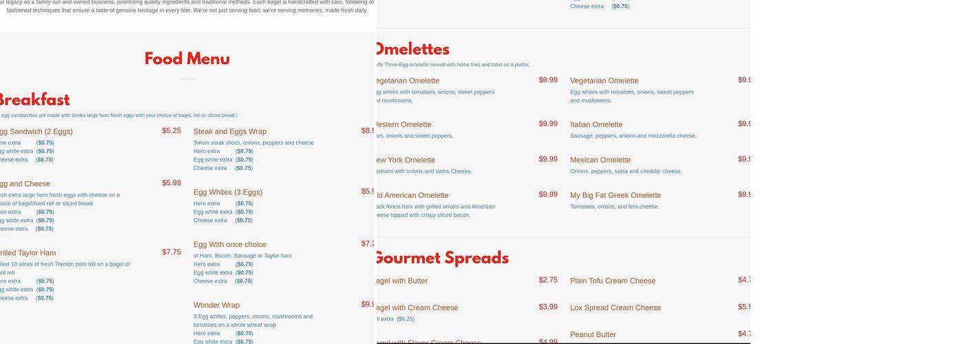 Wonder Bagels Menu