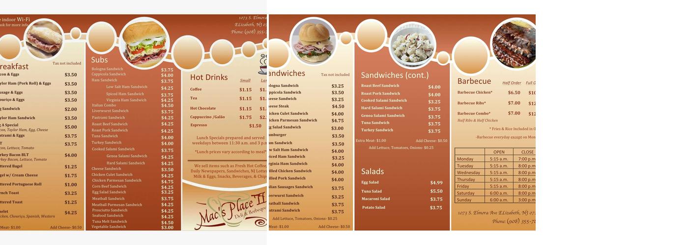 Mac's Place II Menu