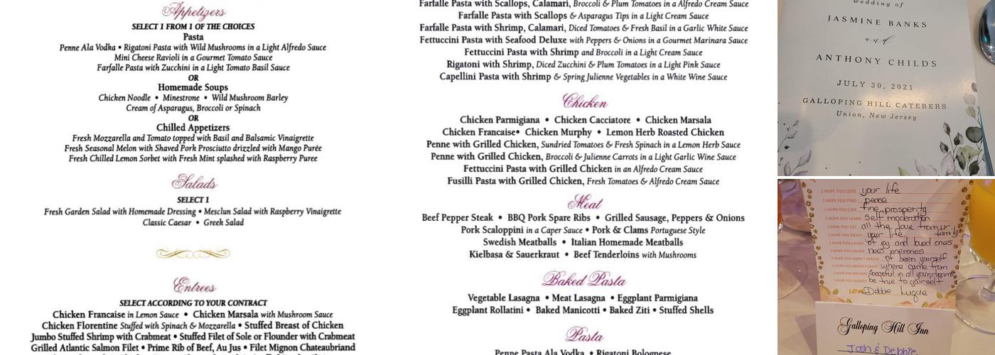 Galloping Hill Caterers Menu