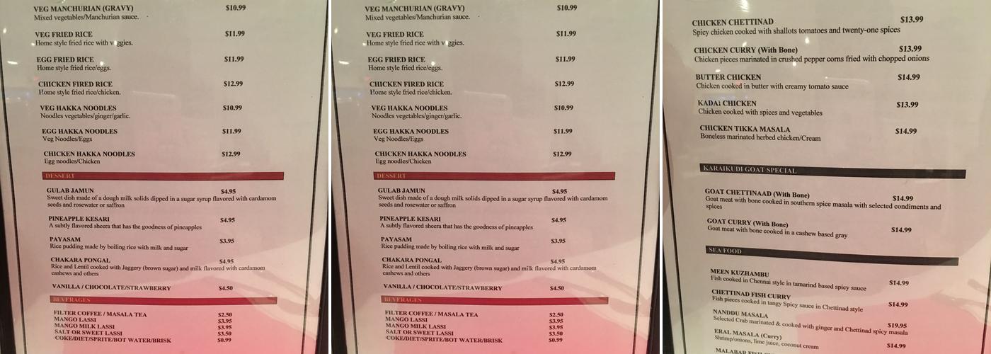 Karaikudi Chettinad Restaurant Menu