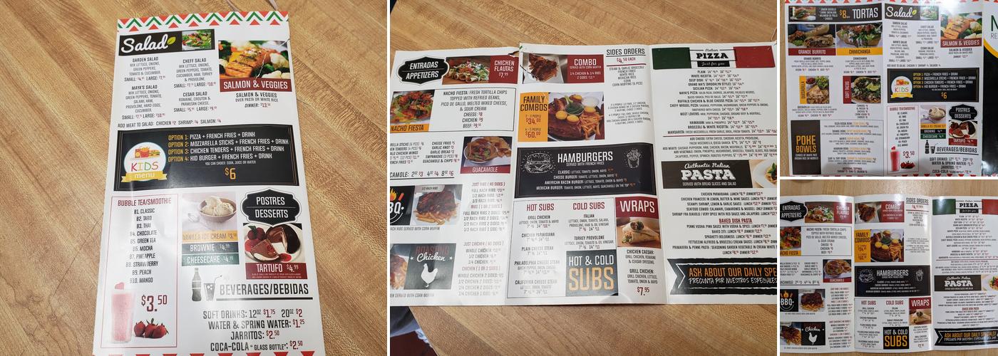 Maya's Pizzeria Restaurant Menu