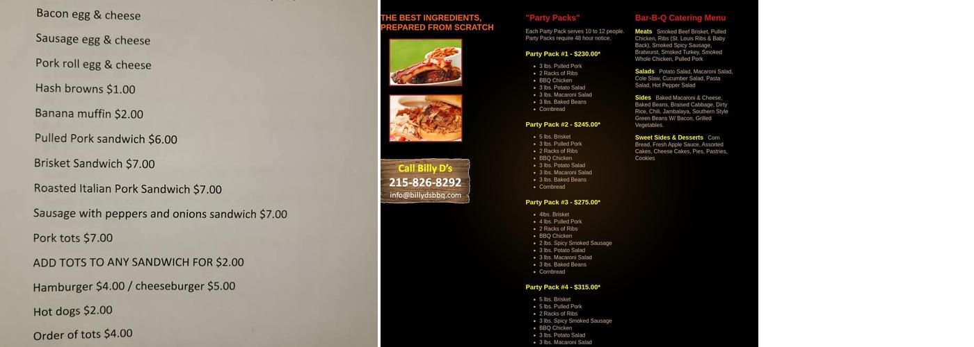 Billy D's Bar-B-Q Menu