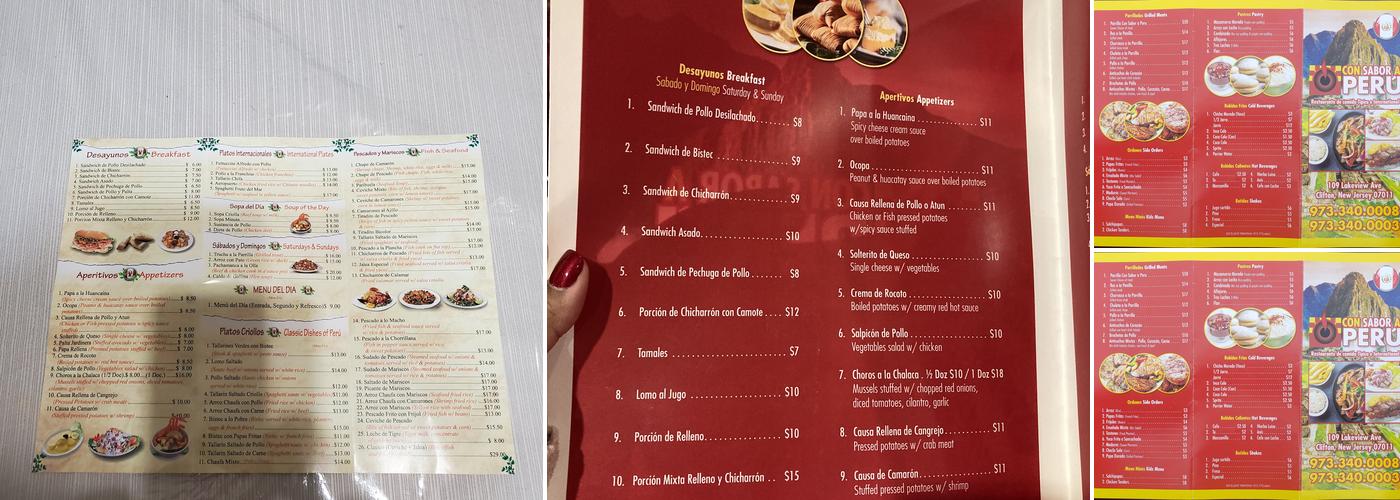 Con Sabor A Peru Menu