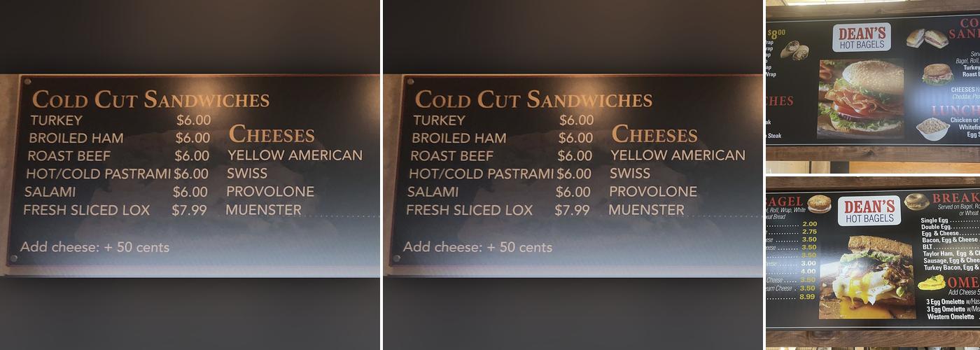 Deans Hot Bagels Menu