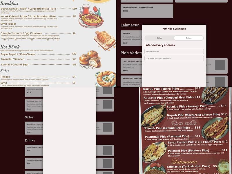 Park Pide Lahmacun Menu