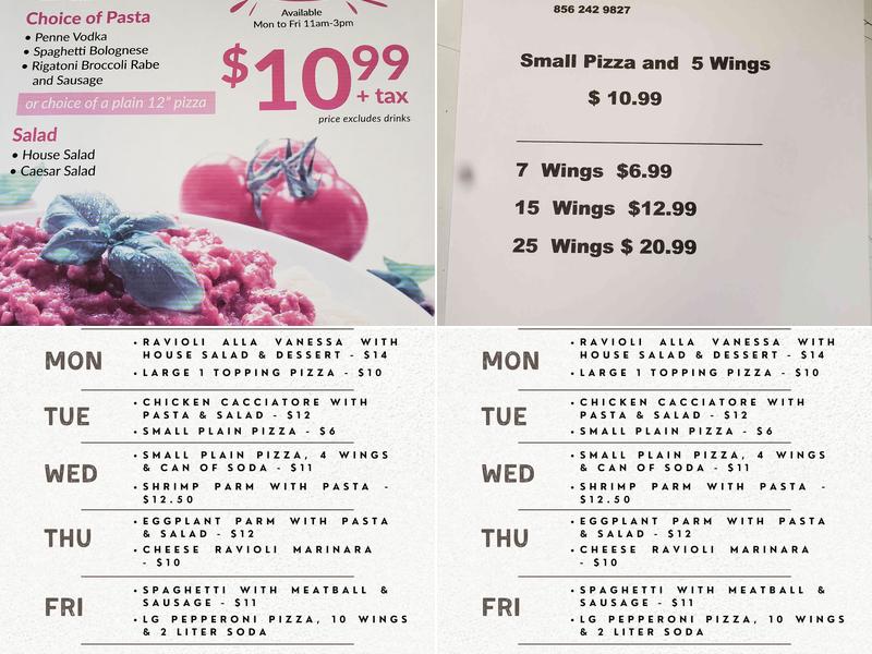 Vanessa Cafe Restaurant Pizzeria Menu