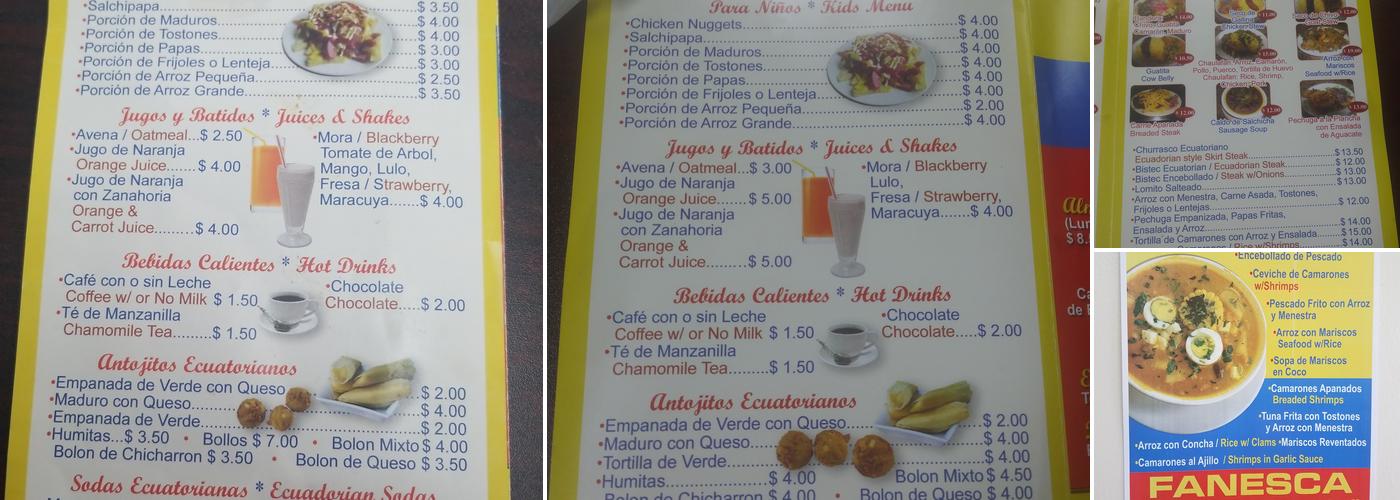 Las Penas Menu