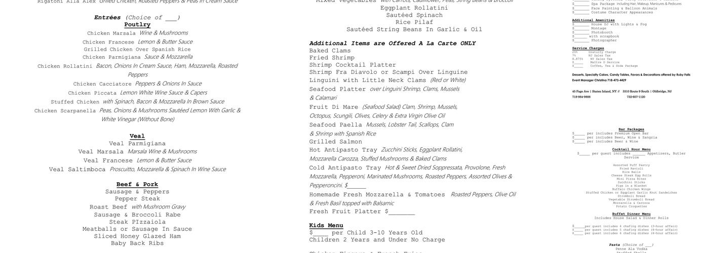 Ruby Falls Cafe Menu