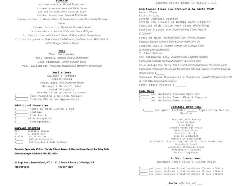 Ruby Falls Cafe Menu