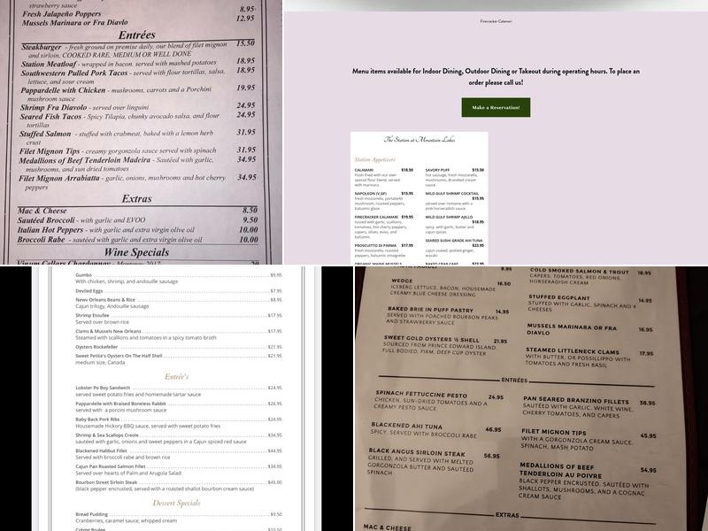 The Station at Mountain Lakes Menu