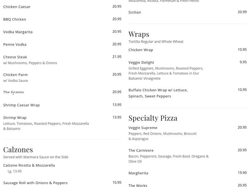 Amore Pizzeria & Restaurant Menu