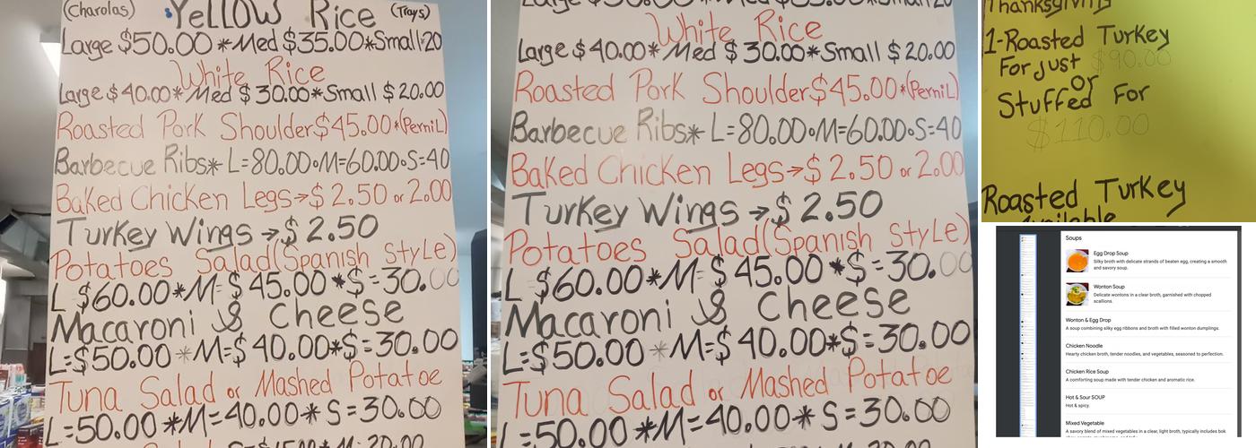 Cruz's Food Market Evangelista Menu