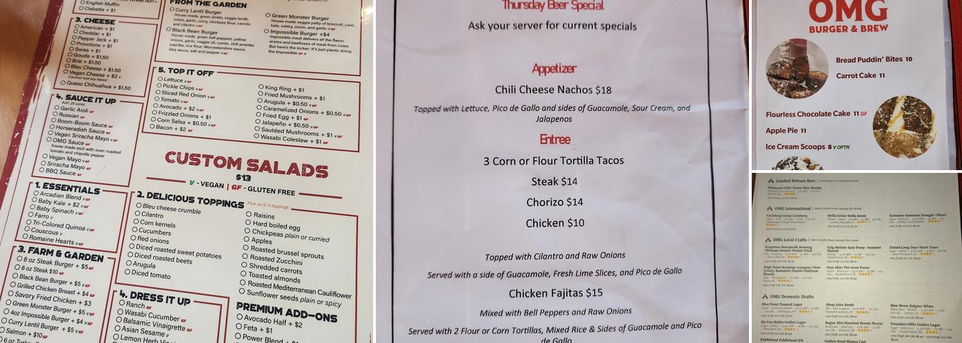 OMG Burgers & Brew Menu