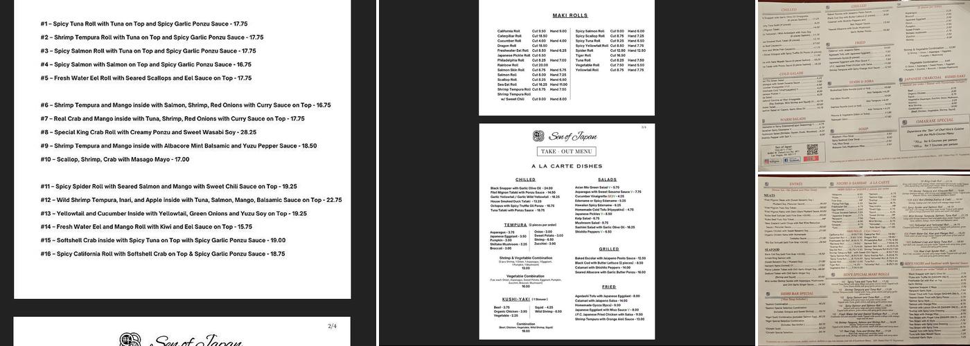 Sen of Japan Menu
