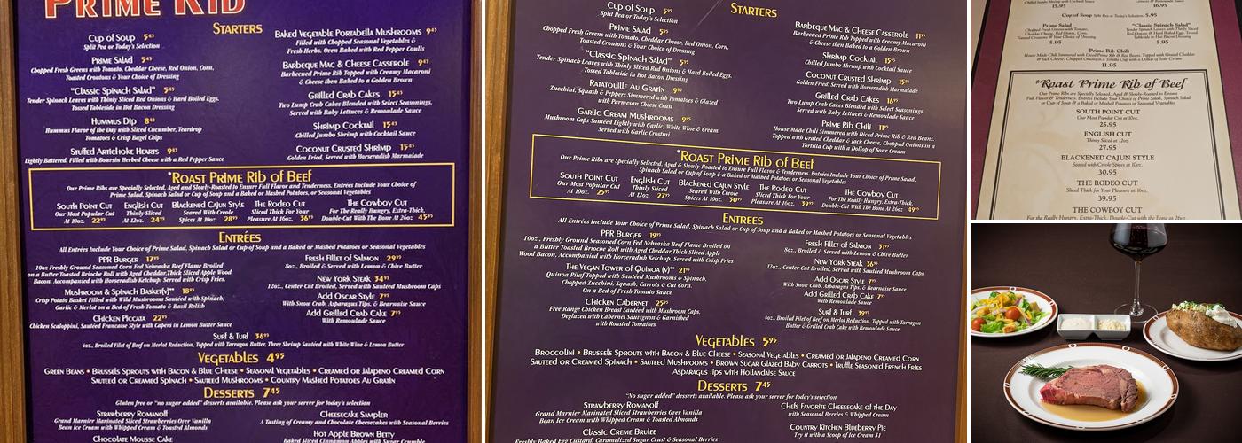 Primarily Prime Rib Menu