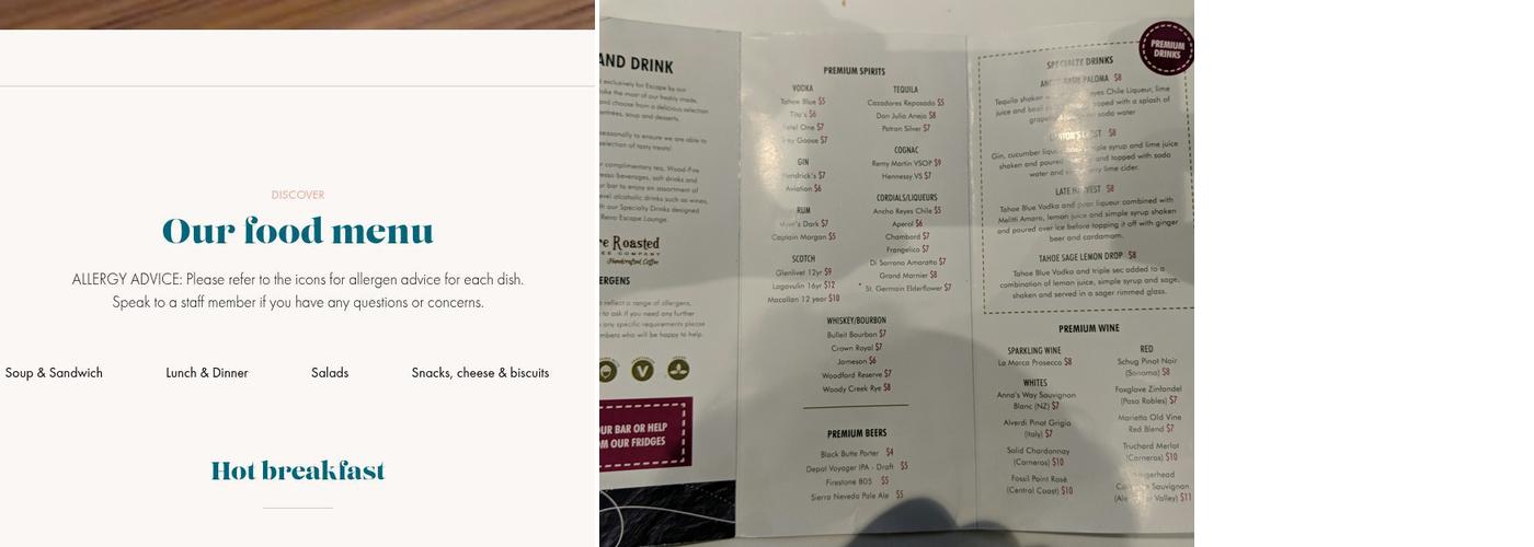 Escape Lounges - The Centurion Studio Partner RNO Menu