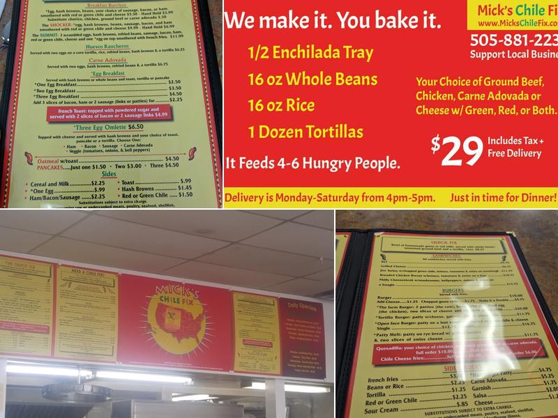 Mick's Chile Fix Menu