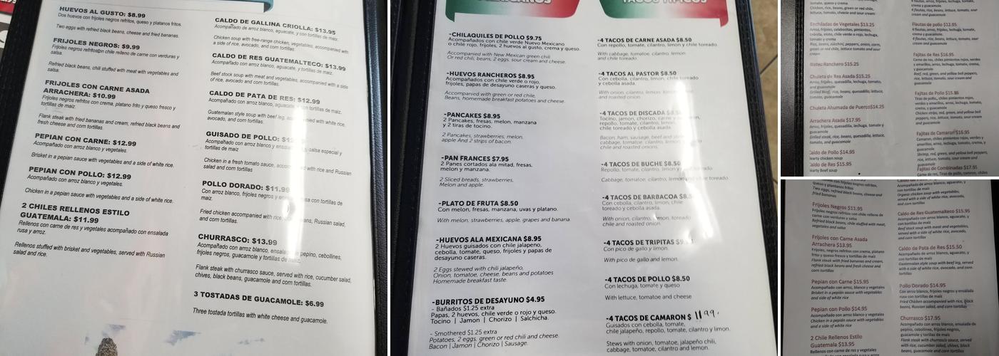 Chapin & Mex Restaurant Menu