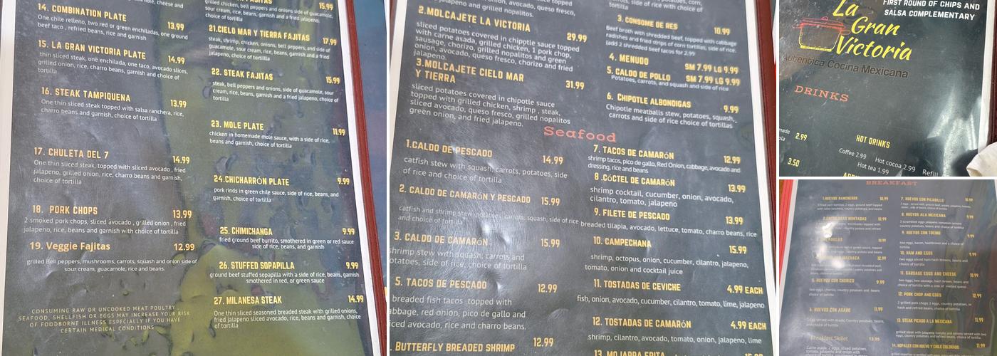 La Gran Victoria Menu